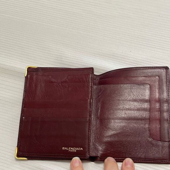 Balenciaga Paris Maroon Deep Red VTG Leather Wallet - Picture 5 of 9